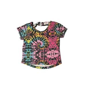 Real You Girls Multicolor Scoop Neck Short Sleeve Back Key Hole Blouse Top Size